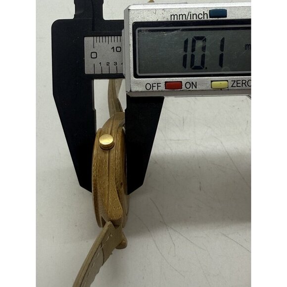 Tempus Genuine Handcrafted Wood Round Unisex Watch Faux Leather Band Light Brown - Picture 7 of 7